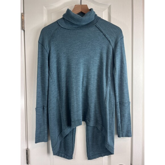 Free People We The Free Split Back Turtleneck Long Sleeve Top Teal Blue Size XS - Picture 1 of 7